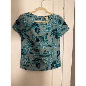 J Crew Blue Floral Blouse Short Sleeve Top